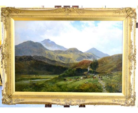 George Shalders (1826-1873)  A scene in North Wales with figures and cattle Signed and dated (18)59, oil on canvas, 51cm by 7