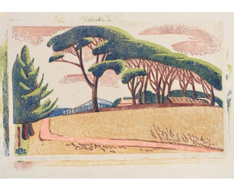 Dorrit Black (1891-1951) Australian ''The Wind Swept Farm'' Signed in pencil, inscribed with title and numbered 1/50, linocut