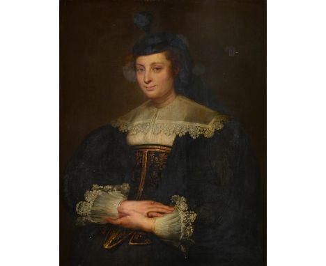 Follower of Peter Paul Rubens (1577-1640) Portrait of a lady, half length, wearing a black dress trimmed with a lace collar, 