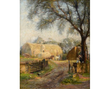 Herbert F Royle (1870-1958) ''Stacking Hay'' Signed, bears original inscribed label verso, oil on canvas, 50cm by 39.5cm  *AR