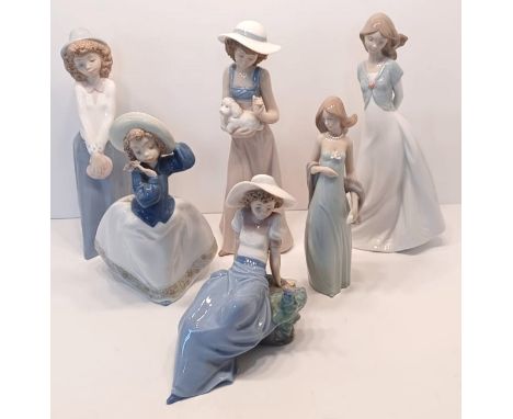 A LLADRO GIRL AND 5 NAO FIGURINES