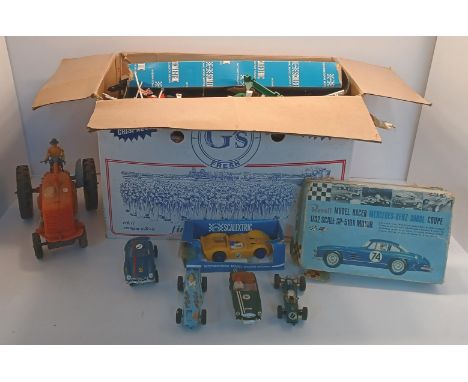 VINTAGE SCALEXTRIC INC CARS, TRACK &amp; ACCESSORIES, &amp; A TRACTOR