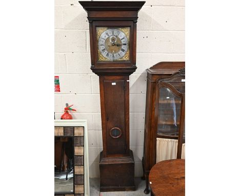 A 19th century oak longcase clock 'Marsh Highworth', the brass dial with silvered chapter ring having roman numeral markers, 