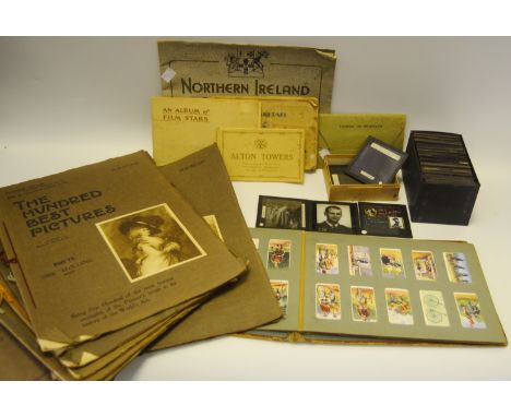 Ephemera - Lantern slides, Coronation Elizabeth II , others; cigarette cards; The Hundred Best Pictures, magazines ; qty 