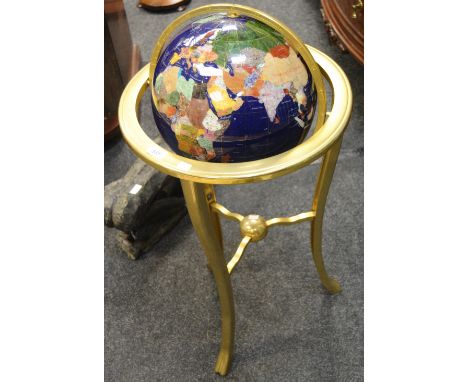 A large freestanding gemstone globe, brass tripod (1)