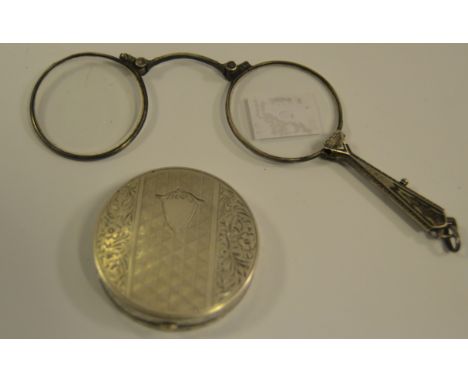 An Eastern European powder compact; silver lorgnette (2)