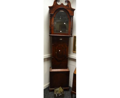 A mahogany George III longcase clock carcass; clock makers work box (2)
