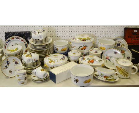 Royal Worcester Evesham pattern - casserole dish, teapot, tureens and covers, storage jars, plates, side plates, cups and sau
