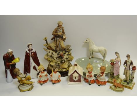 Decorative Ceramics - a Beswick ashtray, (faults); a Royal Worcester figure HM the Queen; continental figures (faults); etc