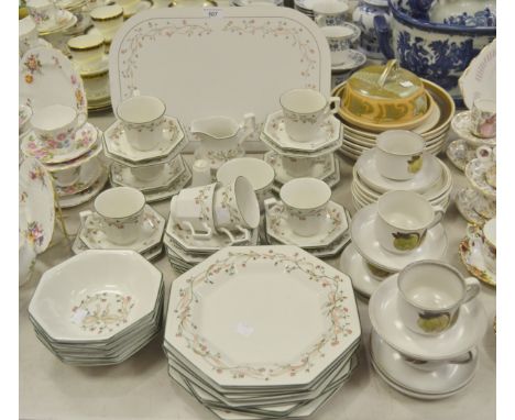 Johnson Bros. Eternal Beau pattern oven to table ware, cups, saucers, side plates, etc; Denby stoneware ; qty 