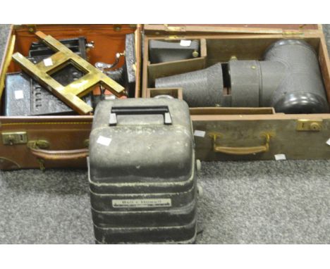 A Victorian tin plate cased Magic Lantern, another ; etc 