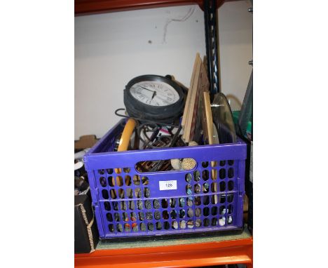 A TRAY OF SUNDRIES TO INC AN OUTDOOR BRACKET CLOCK