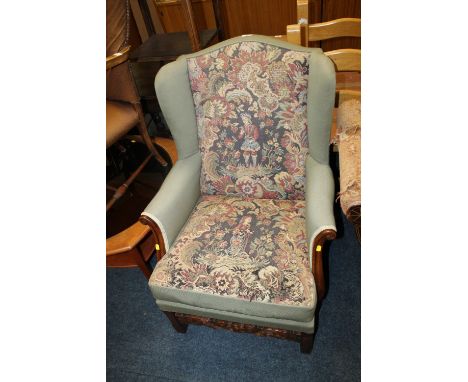 A TAPESTRY WINGBACK BEDROOM CHAIR