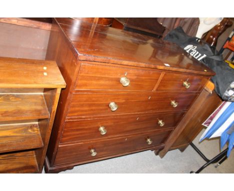 A 19TH CENTURY MAHOGANY CHEST OF TWO SHORT ABOVE THREE LONGER GRADUATED DRAWERS