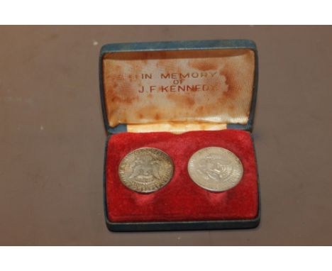 TWO 1964 J F K US HALF DOLLAR COINS IN ORIGINAL CASE