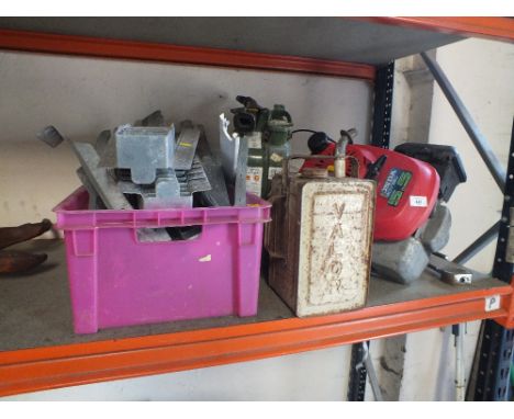 A HONDA GCV160 MOWER ENGINE ALONG WITH TWO JERRY CANS AND A SELECTION OF METAL  TO INC TWO RADIATORS