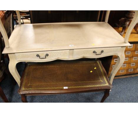 A CONTEMPORARY LIMED CONSOLE TABLE WITH TWO FRIEZE DRAWERS