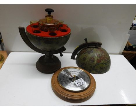 Barometer and Globe with Enclosed Decanter and Glass Set 