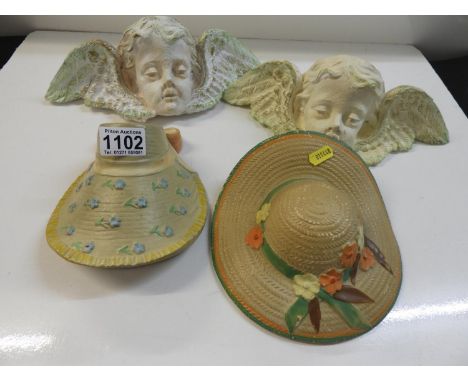 2x Cherub Wall Sconces and 2x Ceramic Hats 