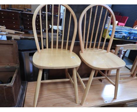 Pair of Pine Stick Back Dining Chairs 