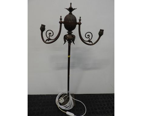 Converted Copper Two Branch Table Lamp 