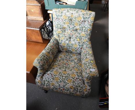 Upholstered Button Back Armchair on Turned Legs with Castor Feet 