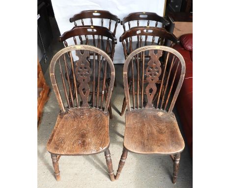 4x Stick Back Pub Type Dining Chairs and Pair of Wheel Back Dining Chairs 