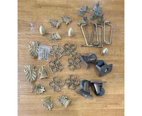 Box of vintage brass furniture finishings 