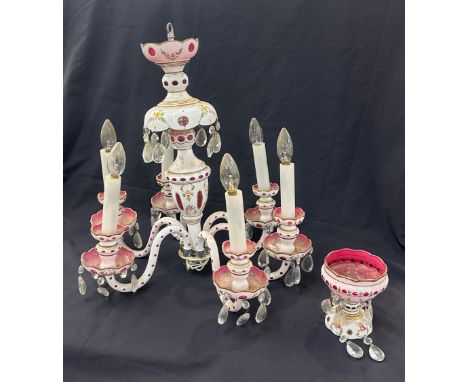 Vintage glass chandelier and a matching glass lustre 