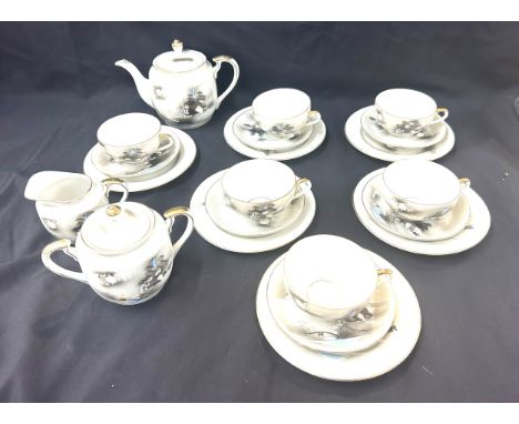 Geisha girl tea service comprising of a 6 place setting (one cup has a hairline crack 