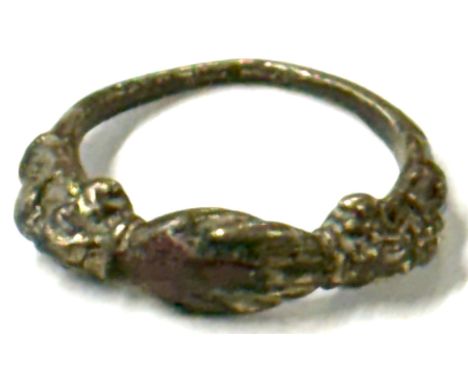 Antique friendship / fede ring, possibly medieval, gilt bronze