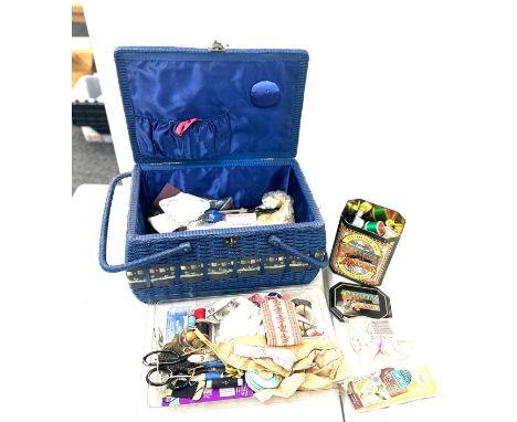 Vintage sewing basket and contents 