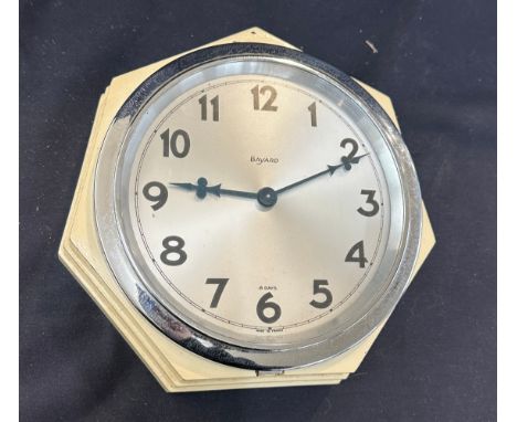 Vintage Bayard 8 Days hexagonal wall clock measures approximate 3 inches tall x 10 diameter 