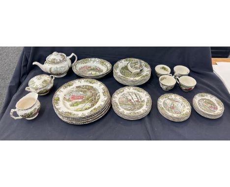 Selection of ' Willow of The Brook', 'The Friendly Village' Johnson Bros crockery to include plates, cups etc