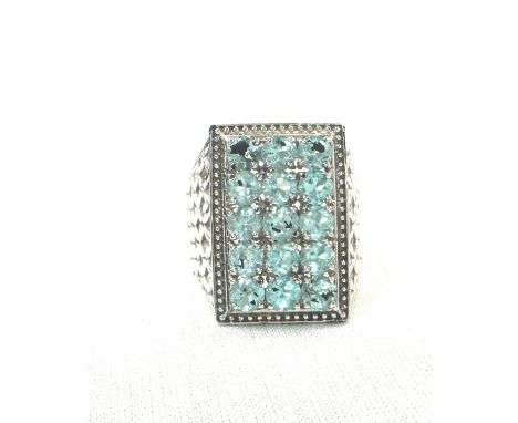 Silver ring set with blue stones, approximate overall weight 8.4g, ring size T