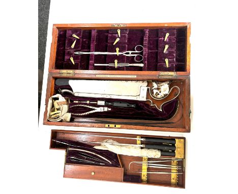 Antique 19th century velvet lined mahogany cased surgeons medical instrument set/ amputation lit, manufactured by Evans and W
