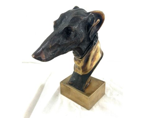 Vintage bronze art deco greyhound / brass dog bust, height 9.5 inches
