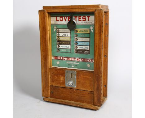 Super Love Test by Bradfort, Bradswitch, Bradcon, wall amusement arcade machine with light-up panel, stained oak case, operat