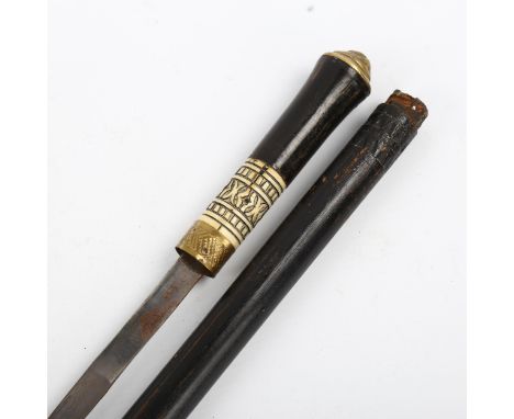 An Anglo-Indian sword stick with carved bone collar 