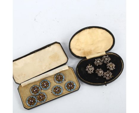 2 cased sets of Victorian enamel and paste set dress buttons/studs, enamel buttons diameter 22mm, cased 