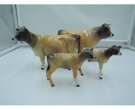 Four Beswick studies, Jersey family, Bull 1422, Cow 1345 &amp; Calf 1249D x2