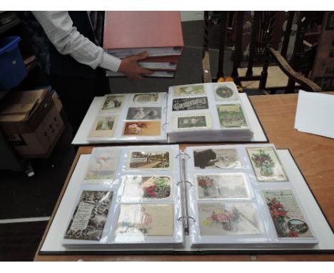Five large albums of vintage greetings postcards, birthdays, Christmas and Easter