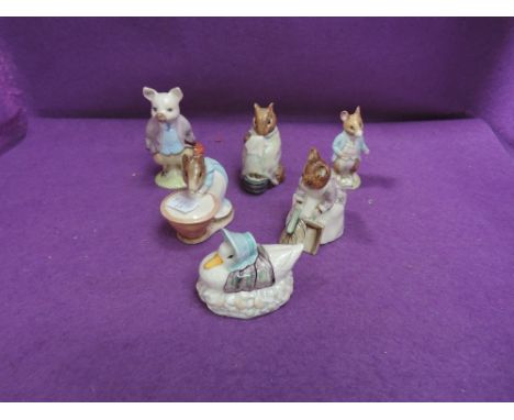 Six Beswick Beatrix Potter figures, Anna Maria, Pigling Bland, Jemima Puddleduck Made a Feather Nest, Hunca Munca Sweeping, C