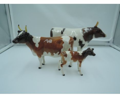 Three Beswick studies, Ayrshire Family, Bull 1454B, Cow 1350 &amp; Calf 1249B