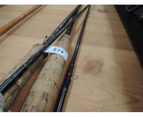 A selection of fishing rods and reels including Quick stick and landing net