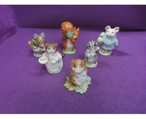 Six Beswick Beatrix Potter figures, Appley Dapply, Squirrel Nutkin, Little Pig Robinson, Timmy Willie from Johnny Townmouse, 