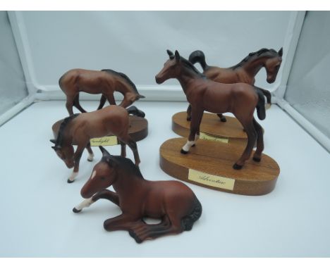 Five Beswick &amp; Royal Doulton Foals, Adventure 2876, Springtime 2837, Sunlight 2875, Grazing 946 and Lying 915, all brown