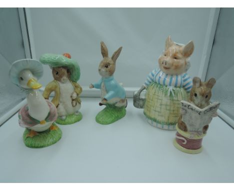 Three Beswick Beatrix Potter figures, Peter Rabbit, Benjamin Bunny, both boxed, Jemima Puddleduck, Royal Albert, Tailor of Gl