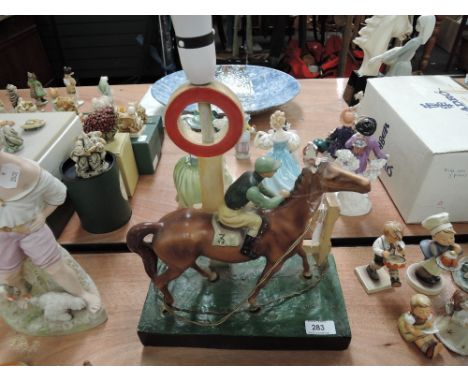 A Beswick style Table Lamp, Race Horse & Jockey at the Winning Post (af)CONDITION REPORTDamged and paint loss as images show