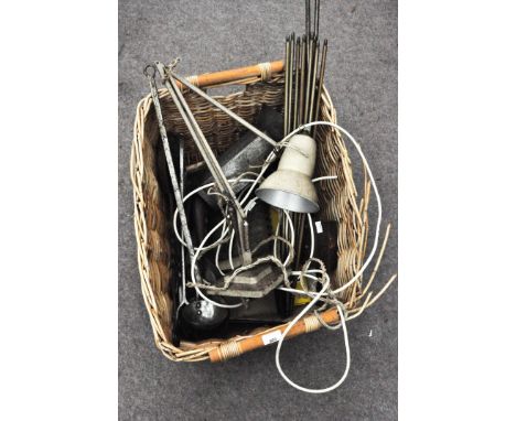 An anglepoise lamp and other metalware